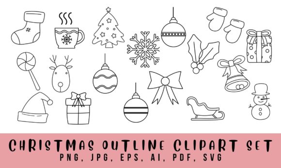 Christmas Elements Outline Clipart Set: A Versatile Resource for Creative Projects