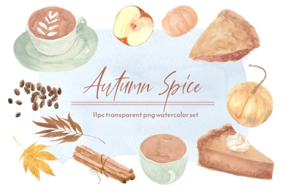 Pumpkin Spice Coffee Pastry Watercolor Set: A Fall-Themed Design Collection