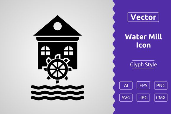 Vector Water Mill Glyph Icon: A Strategic Tool for Creative and Business Use