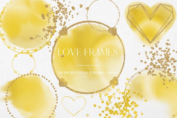 Yellow Watercolor Gold Heart Frames: A Versatile Design Asset for Creative Projects